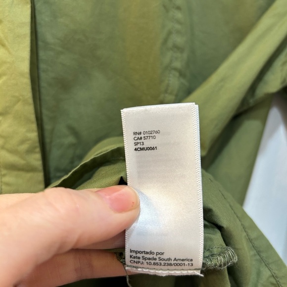 Kate Spade Saturday Button Front Top 100% Cotton Blouse Olive Green Women Sz L - Picture 9 of 9